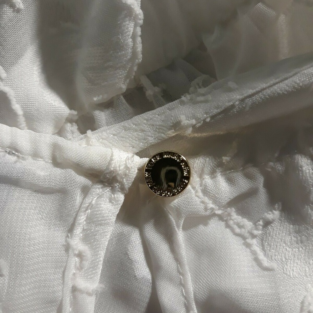 Marc New York White Sheer Floral Blouse Women's Size M Tie Waist V Neck Top - Picture 7 of 7
